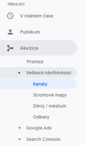 Kanály nástroje Google Analytics